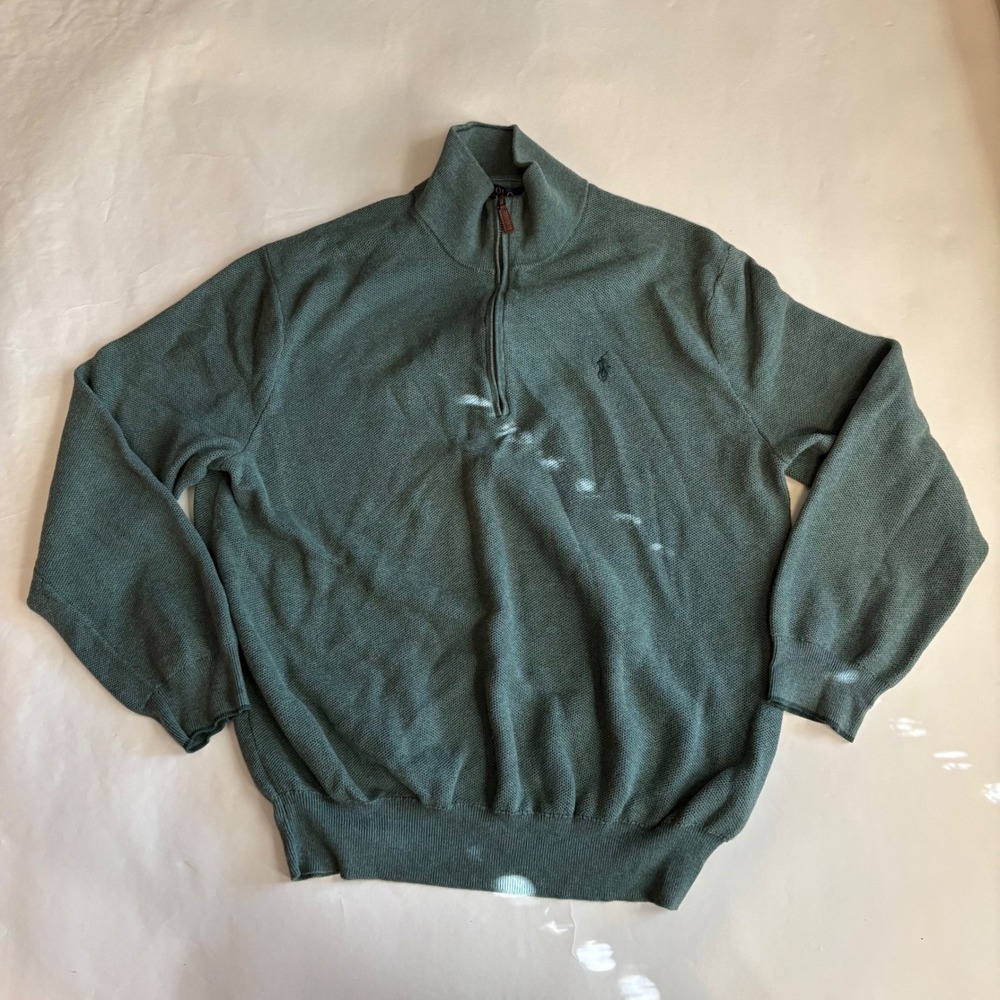 Polo Ralph Lauren Mens XXL Pima Cotton Quarter Zip Pullover Sweater Sage Green